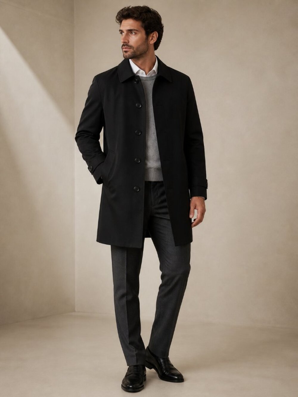 MICHAEL Michael Kors | Black Classic Button-Front Coat |Men’s 40S